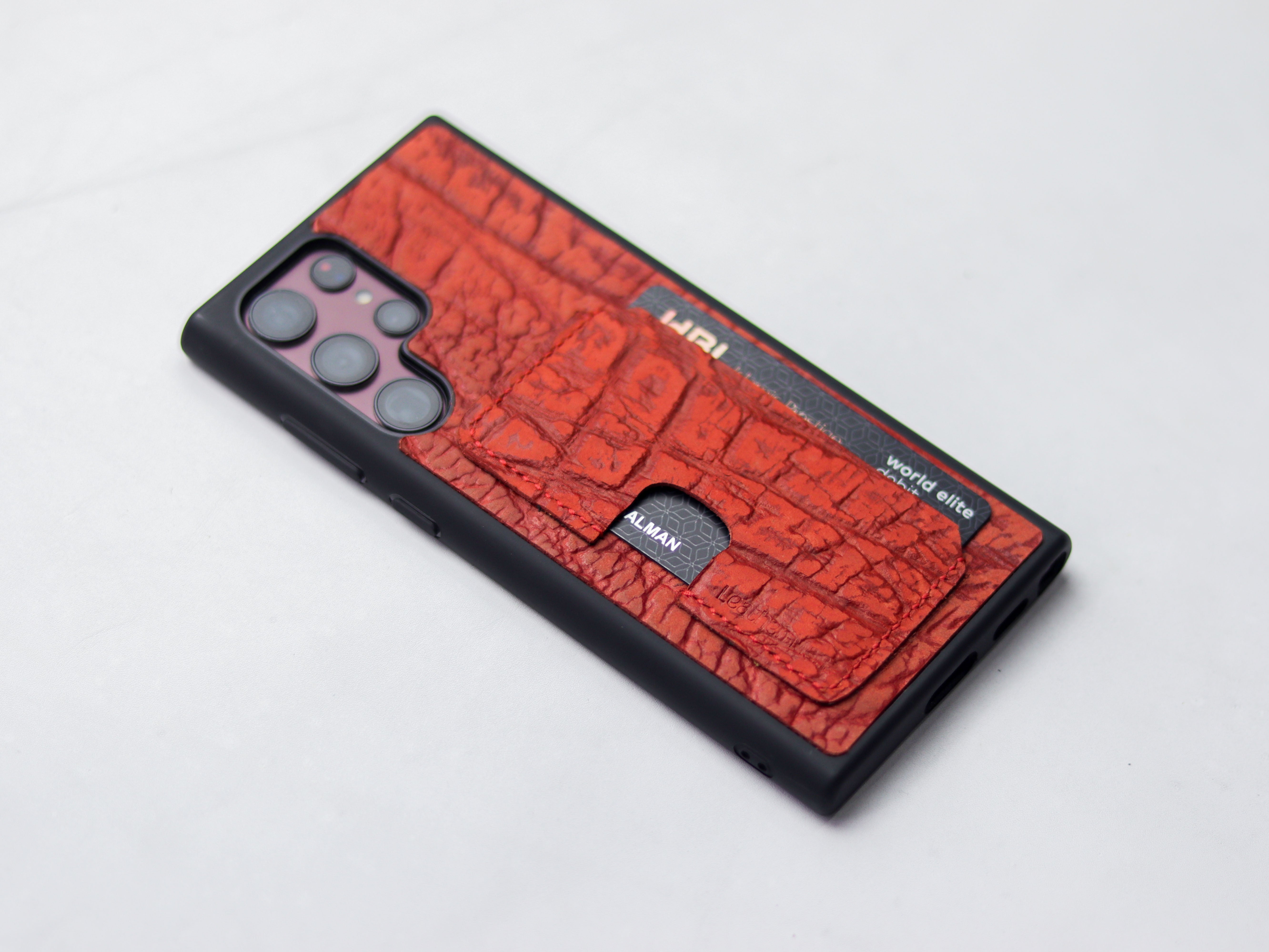 RED TEXTURED LEATHER WALLET PHONE CASE