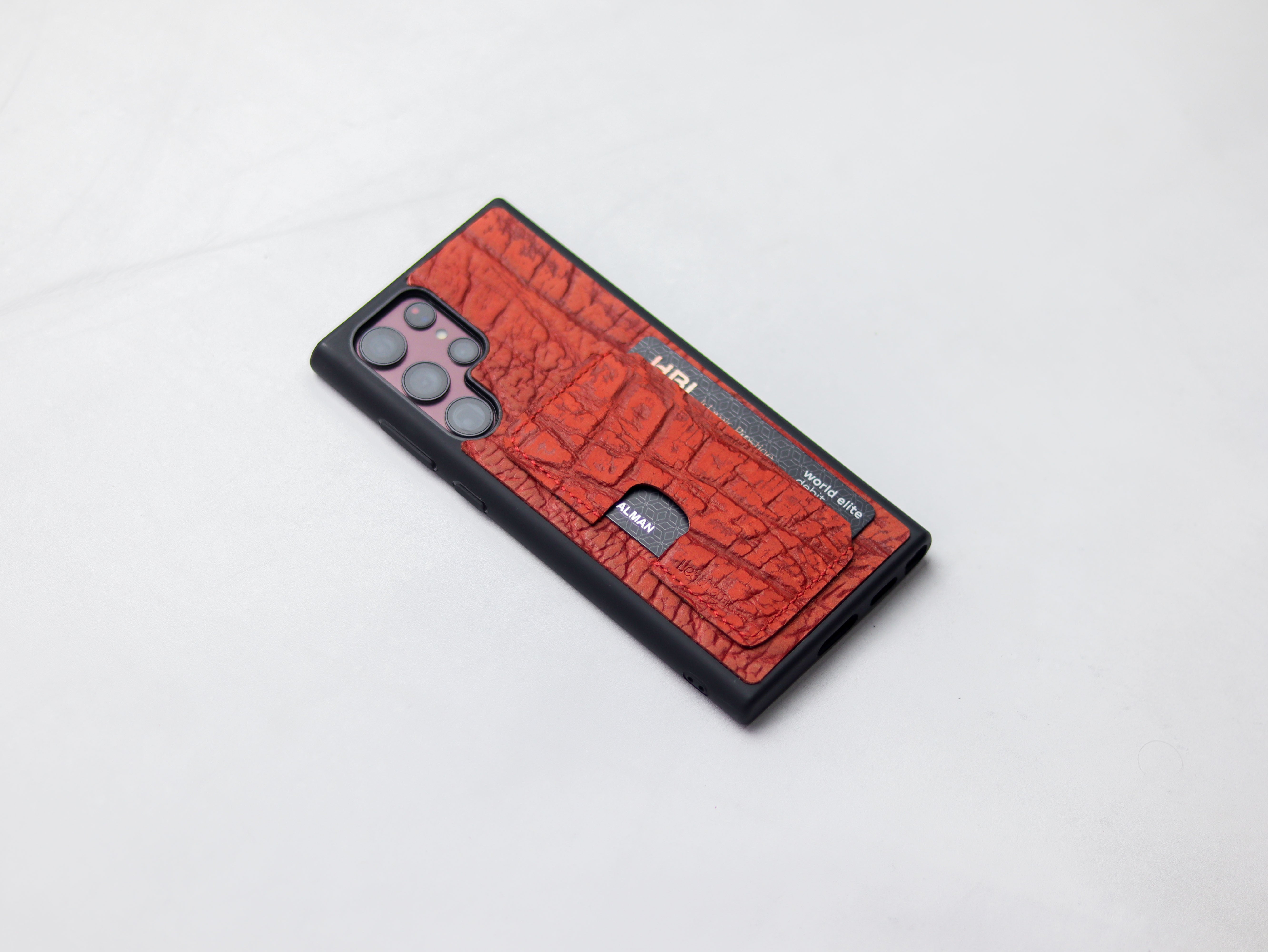 RED TEXTURED LEATHER WALLET PHONE CASE