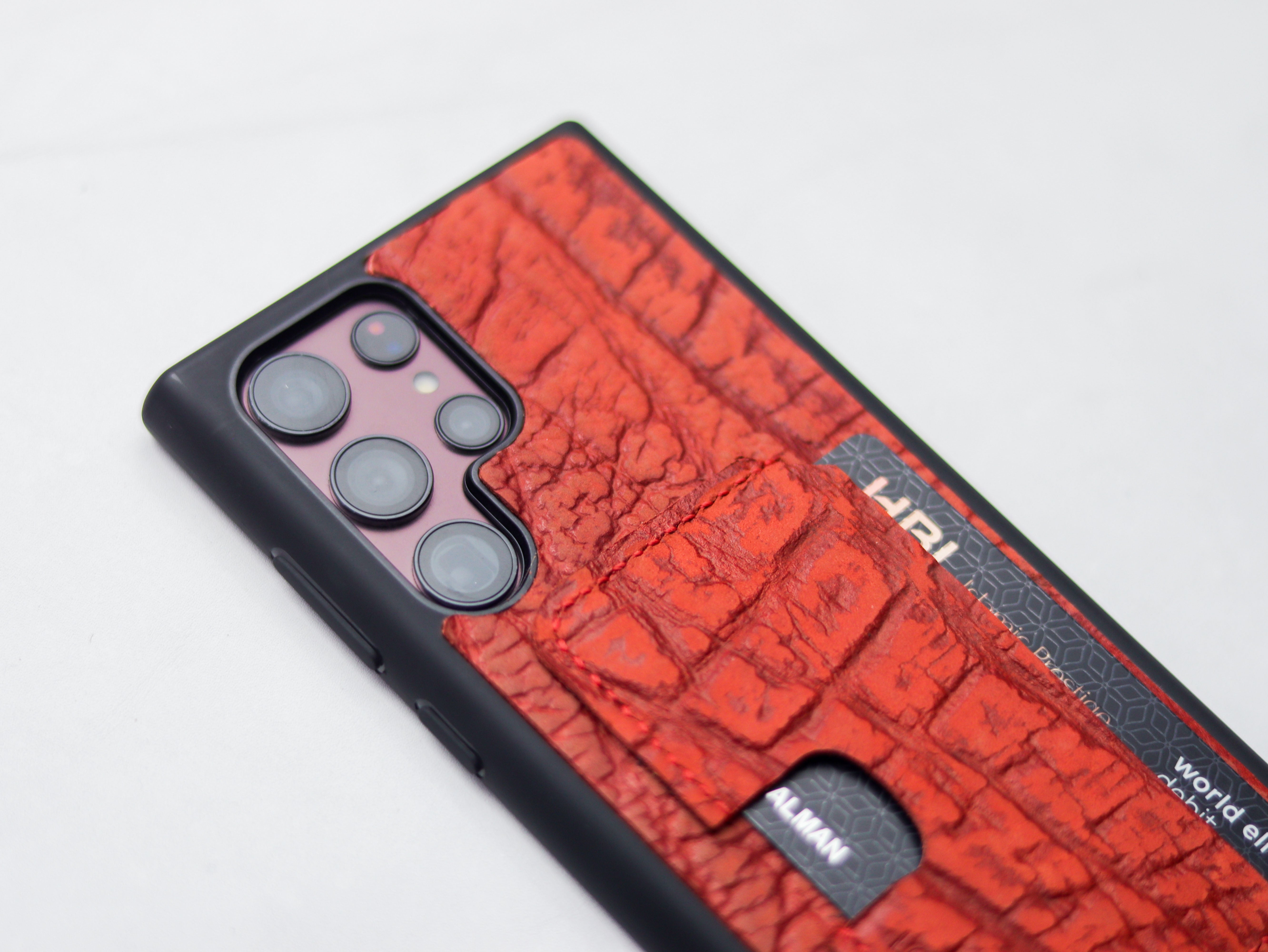 RED TEXTURED LEATHER WALLET PHONE CASE