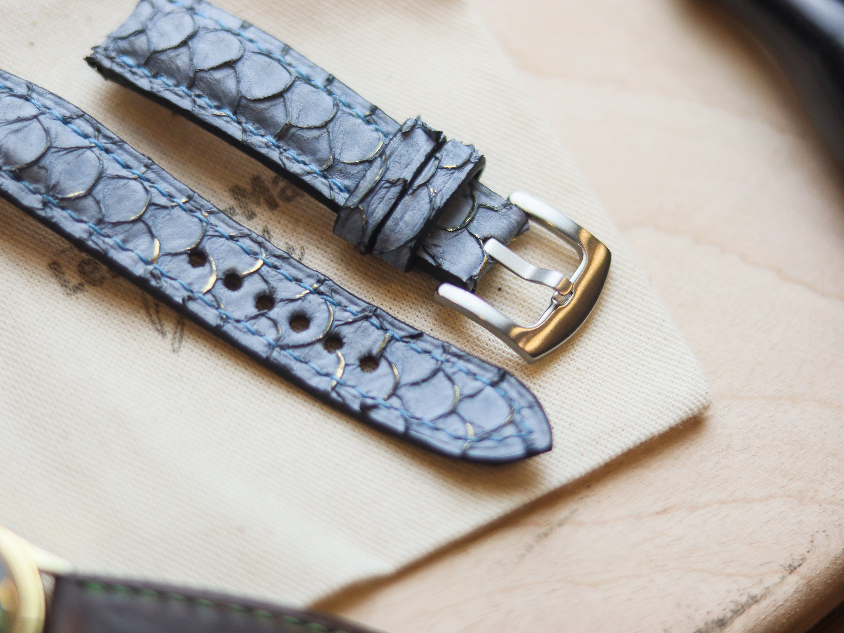 PREMIUM DENIM BLUE TILAPIA FISH SKIN STRAPS - PADDED