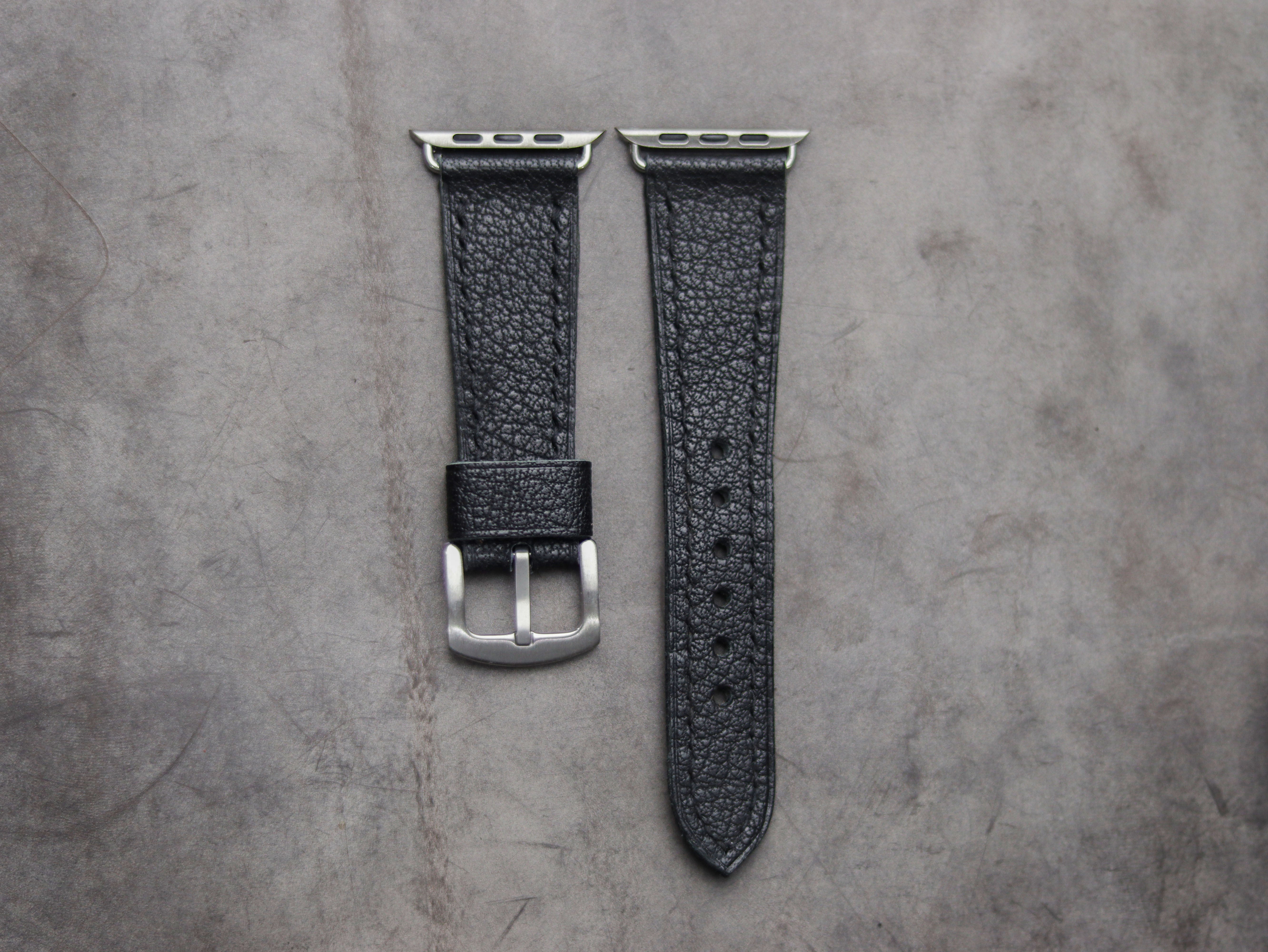 ITALIAN CHEVRE BLACK  LEATHER - APPLE WATCH STRAPS HAND-CRAFTED