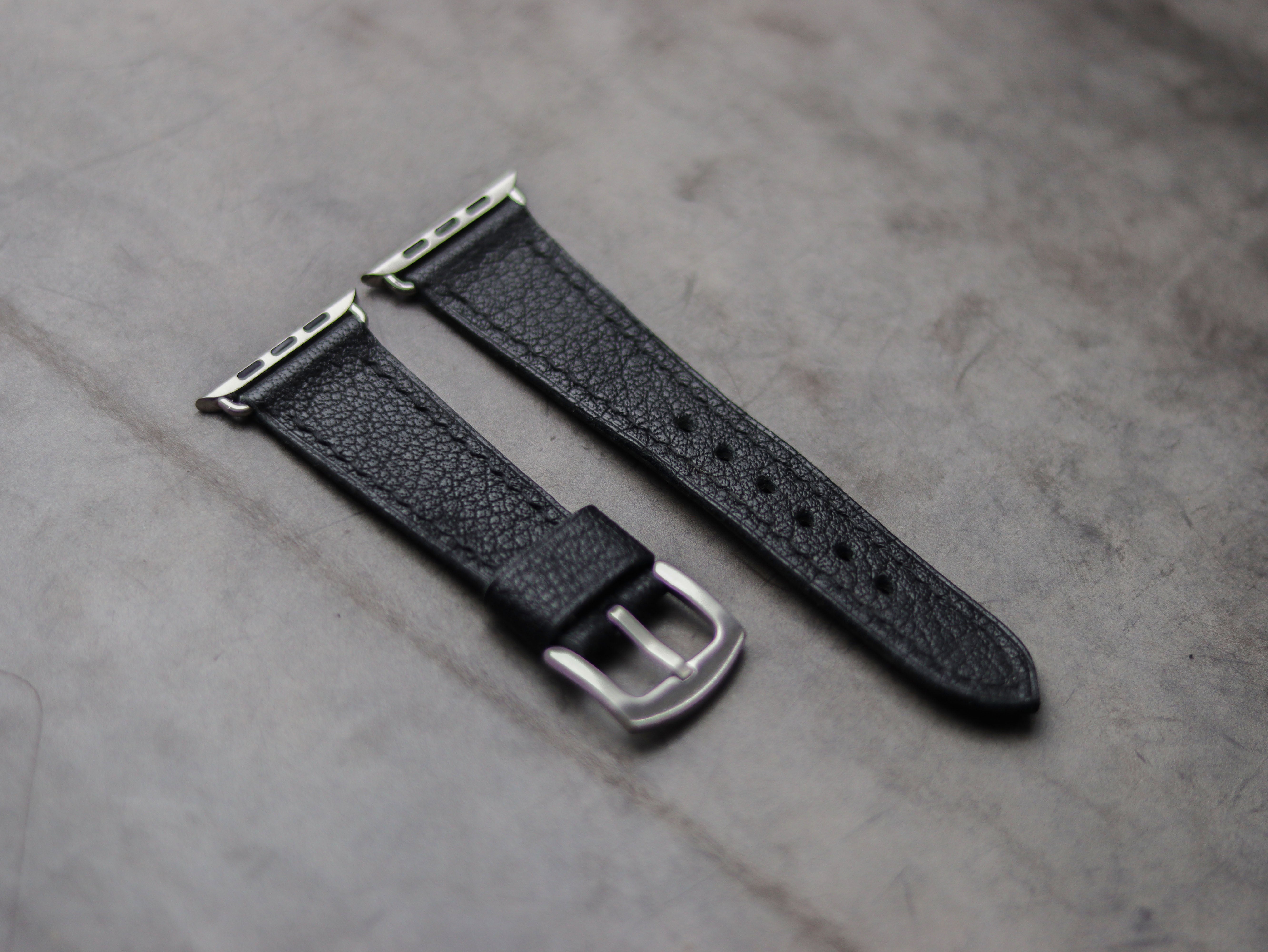 ITALIAN CHEVRE BLACK  LEATHER - APPLE WATCH STRAPS HAND-CRAFTED