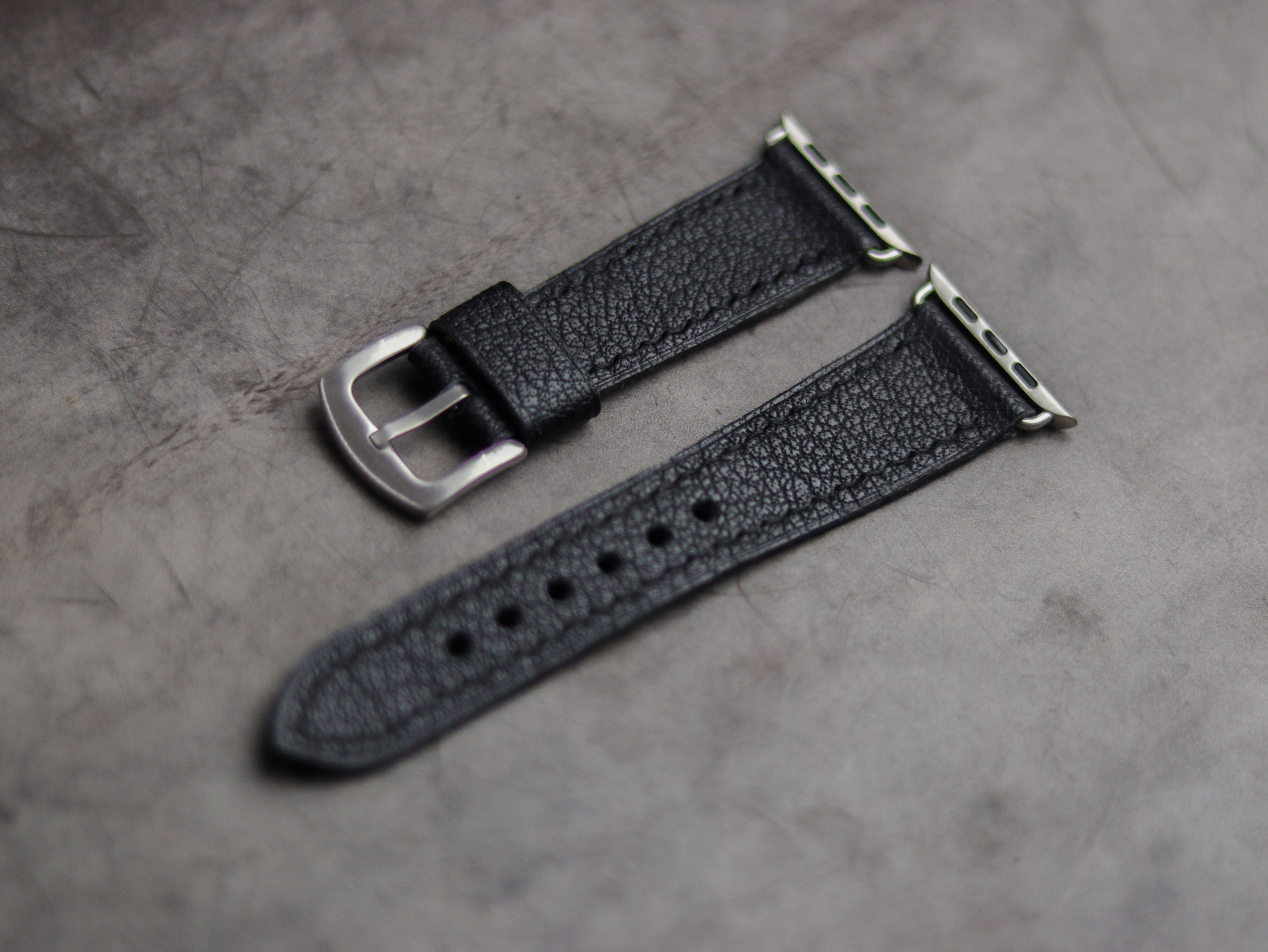 ITALIAN CHEVRE BLACK  LEATHER - APPLE WATCH STRAPS HAND-CRAFTED