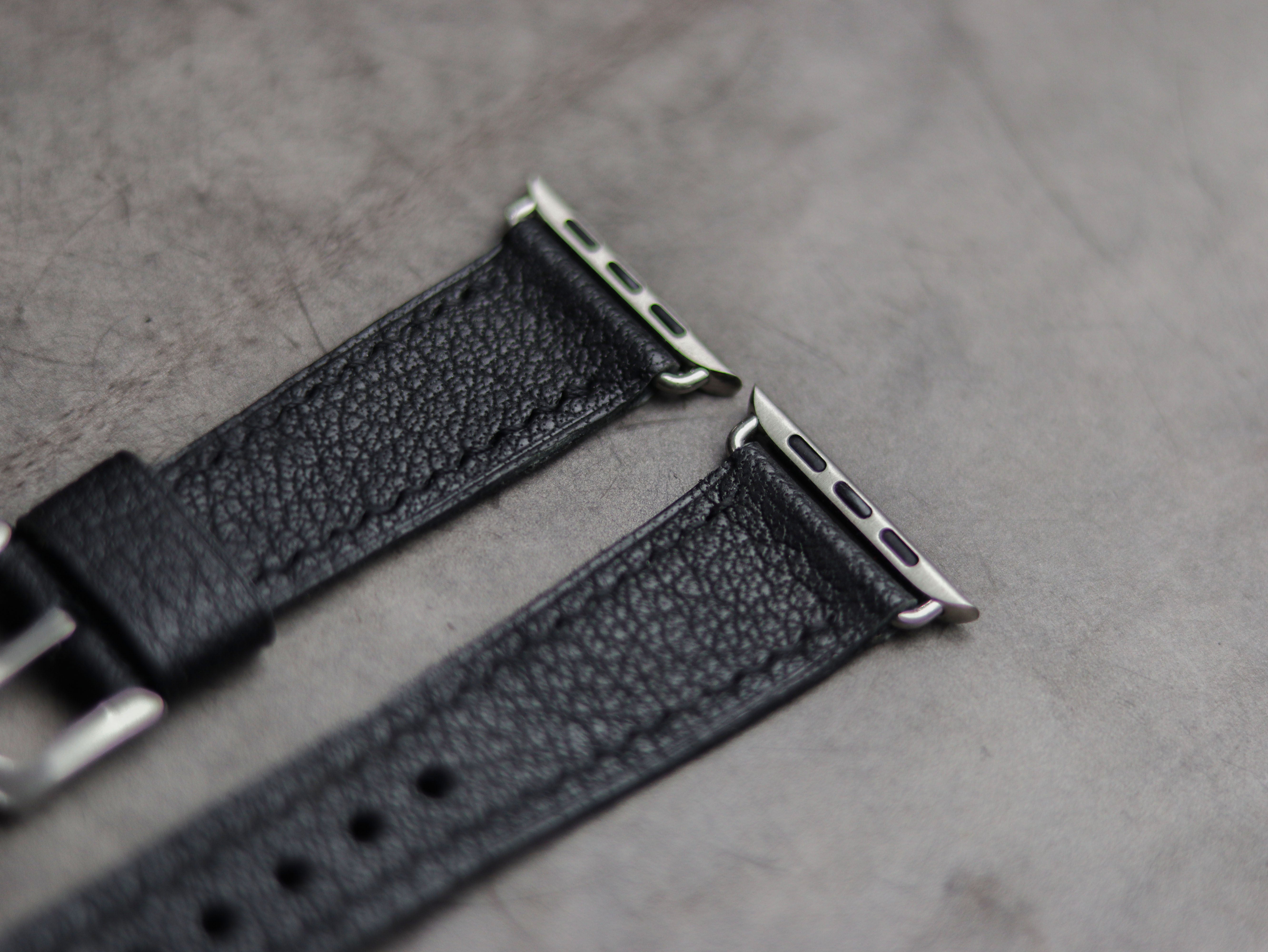 ITALIAN CHEVRE BLACK  LEATHER - APPLE WATCH STRAPS HAND-CRAFTED