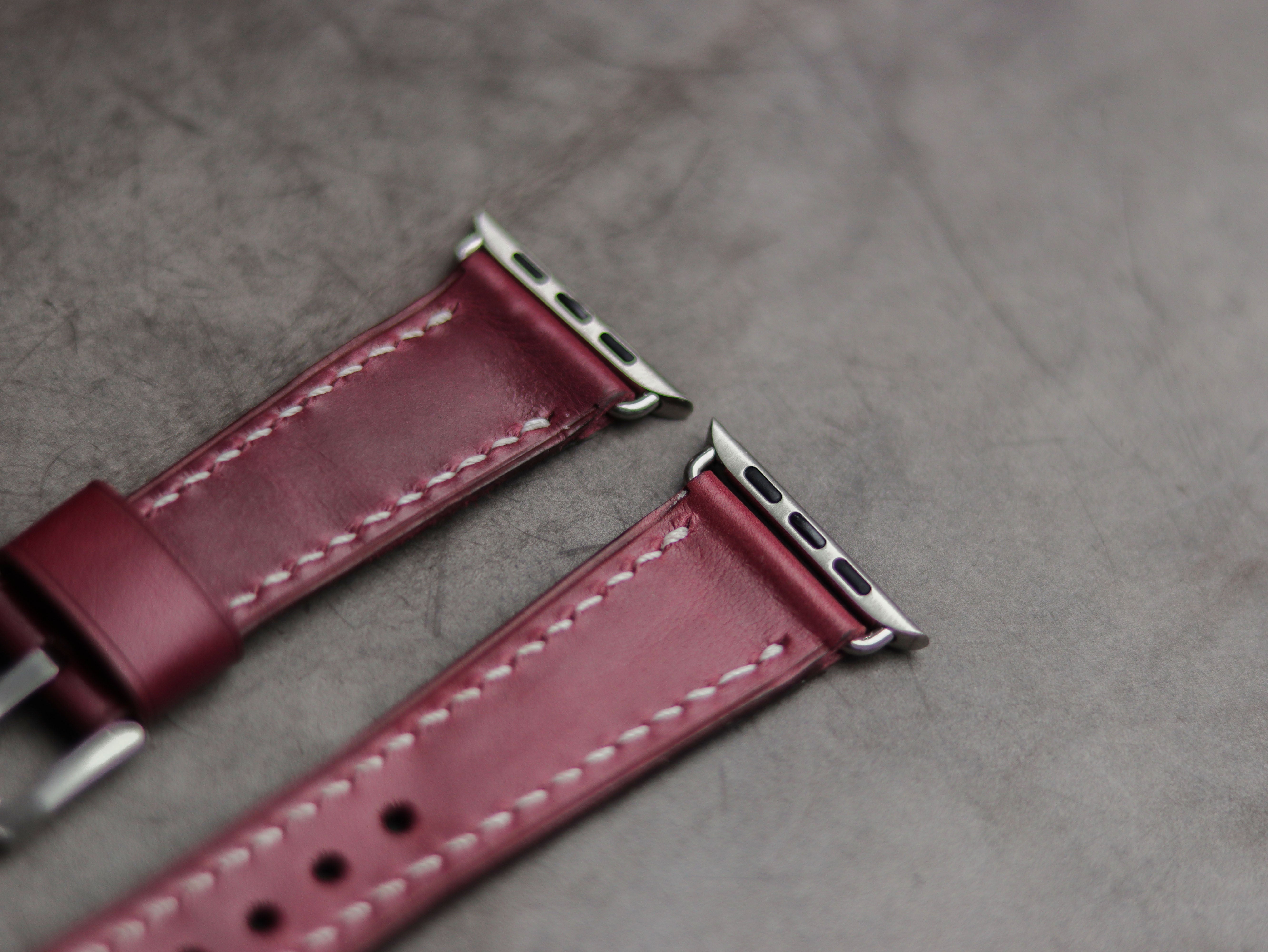 CARMINE BURGUNDY LEATHER - APPLE WATCH STRAPS HAND-CRAFTED