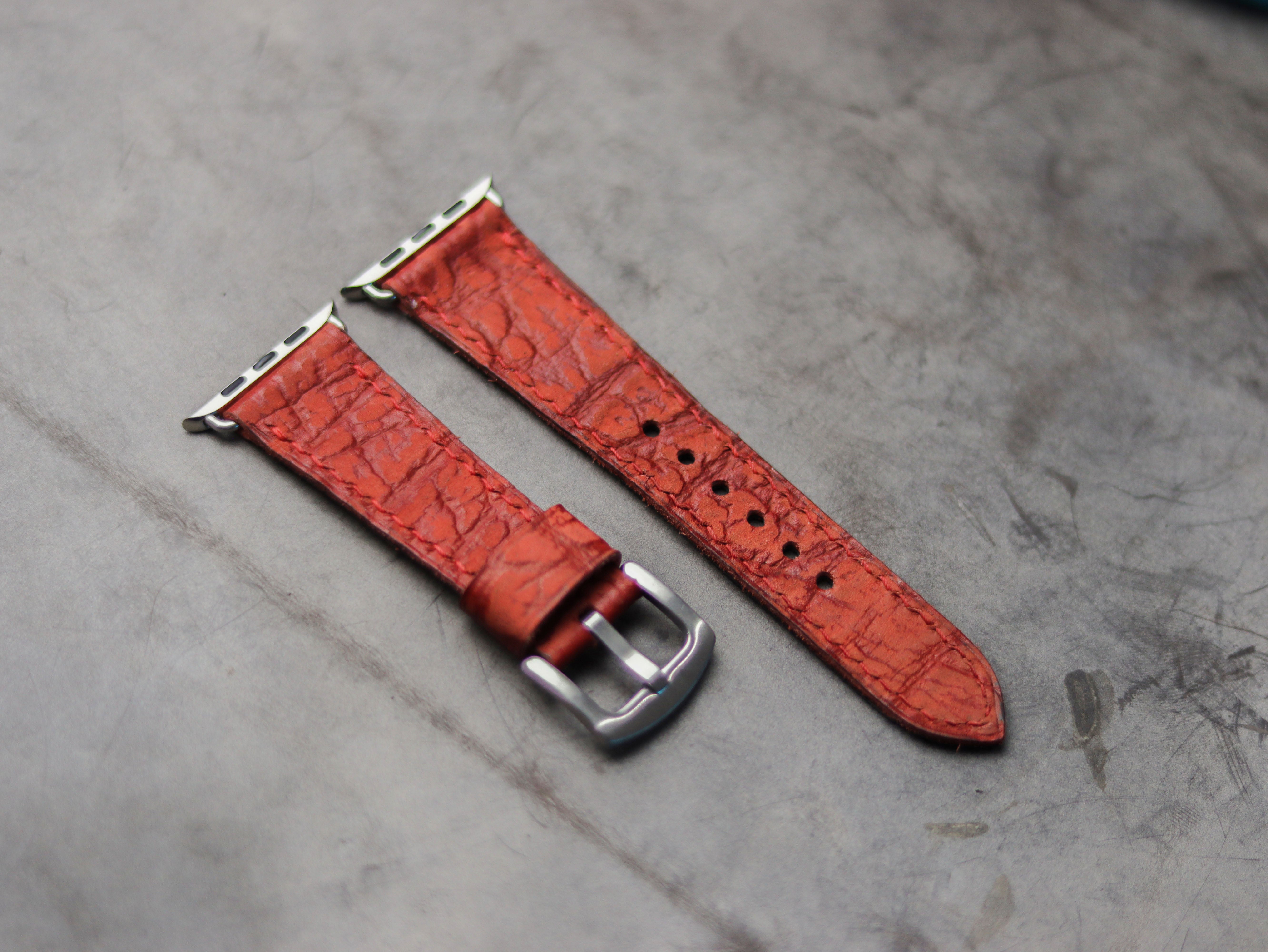 TEXTURED RED LEATHER - APPLE WATCH STRAPS HAND-CRAFTED