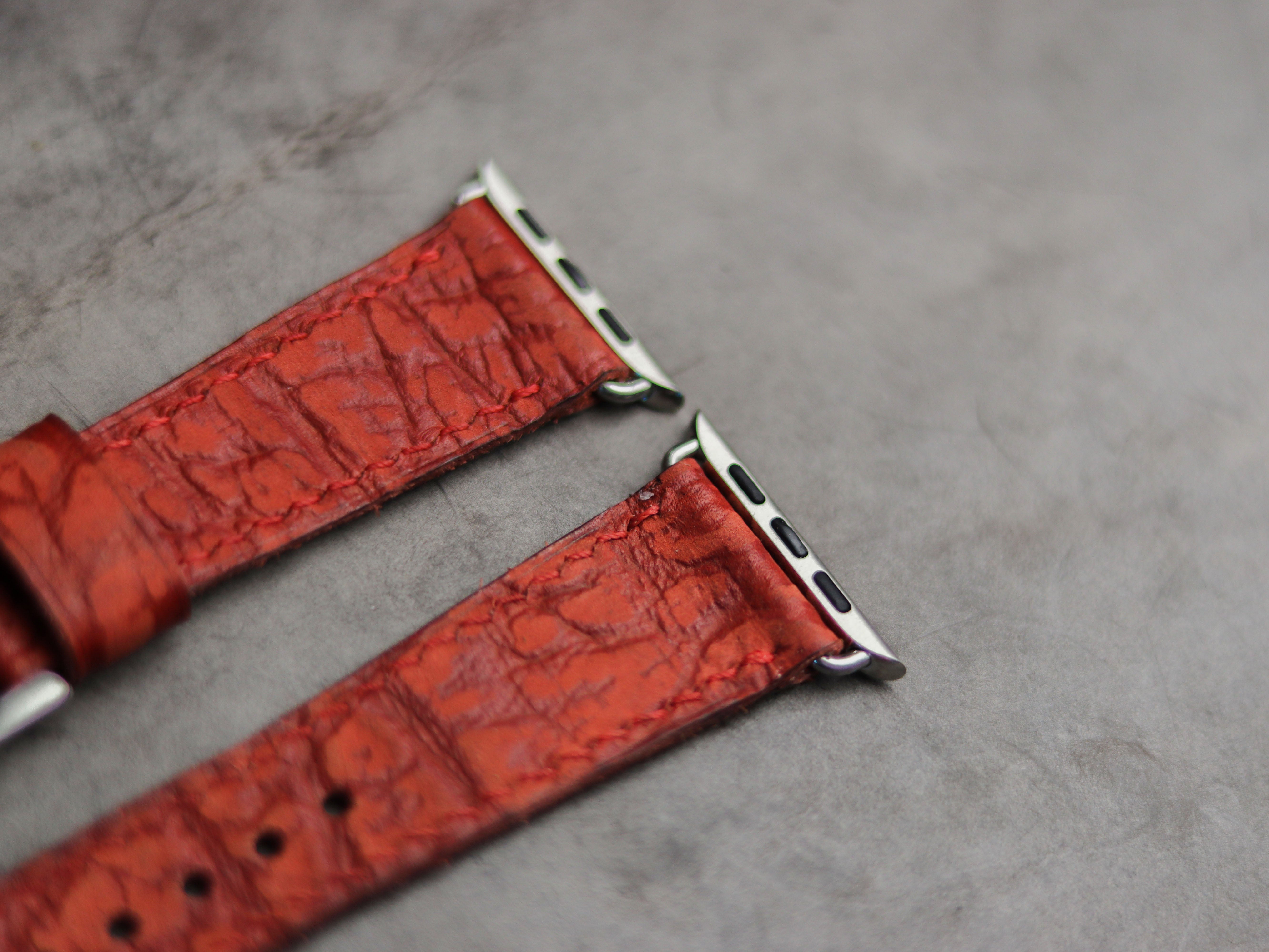 TEXTURED RED LEATHER - APPLE WATCH STRAPS HAND-CRAFTED