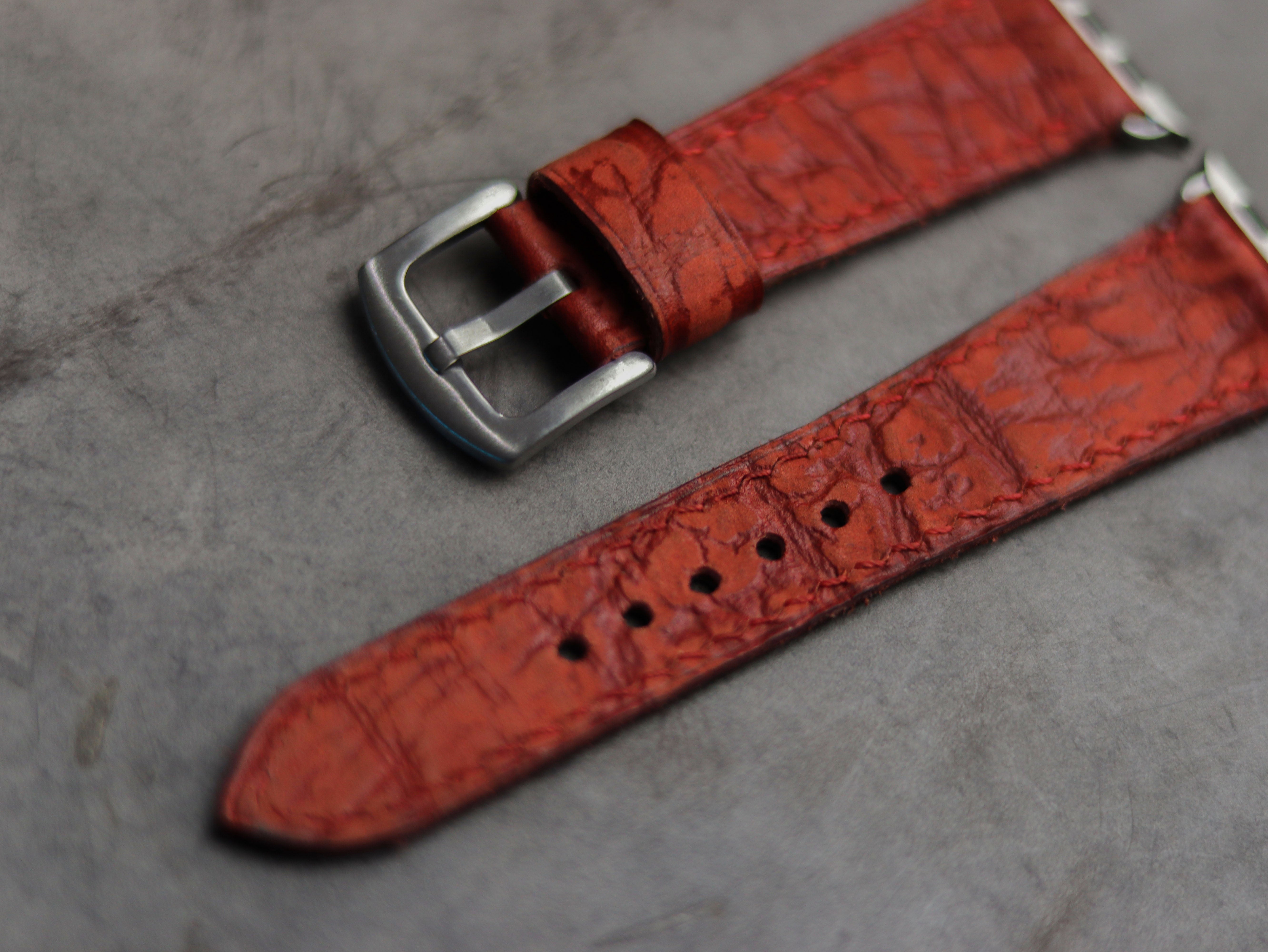 TEXTURED RED LEATHER - APPLE WATCH STRAPS HAND-CRAFTED