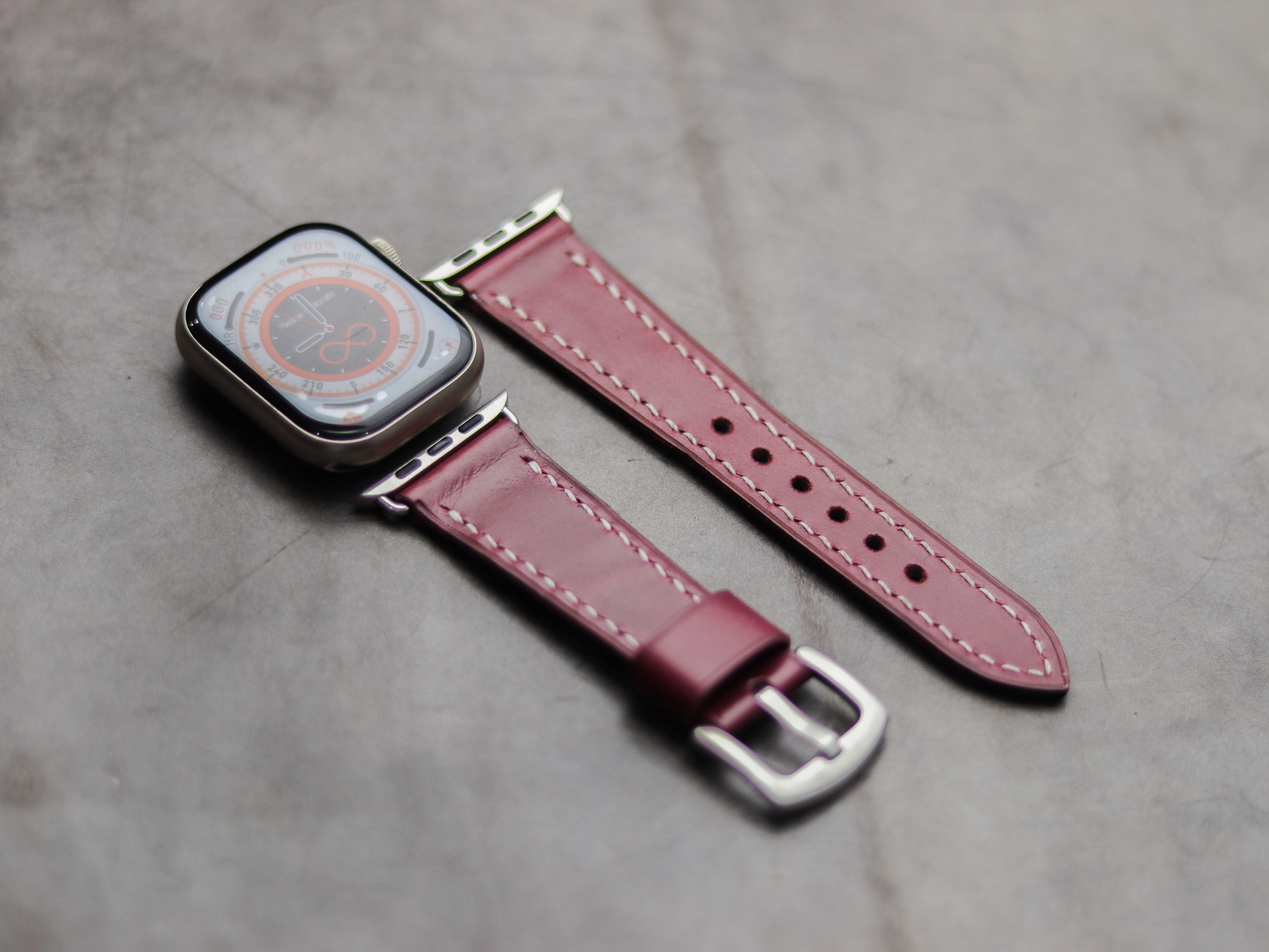 CARMINE BURGUNDY LEATHER - APPLE WATCH STRAPS HAND-CRAFTED