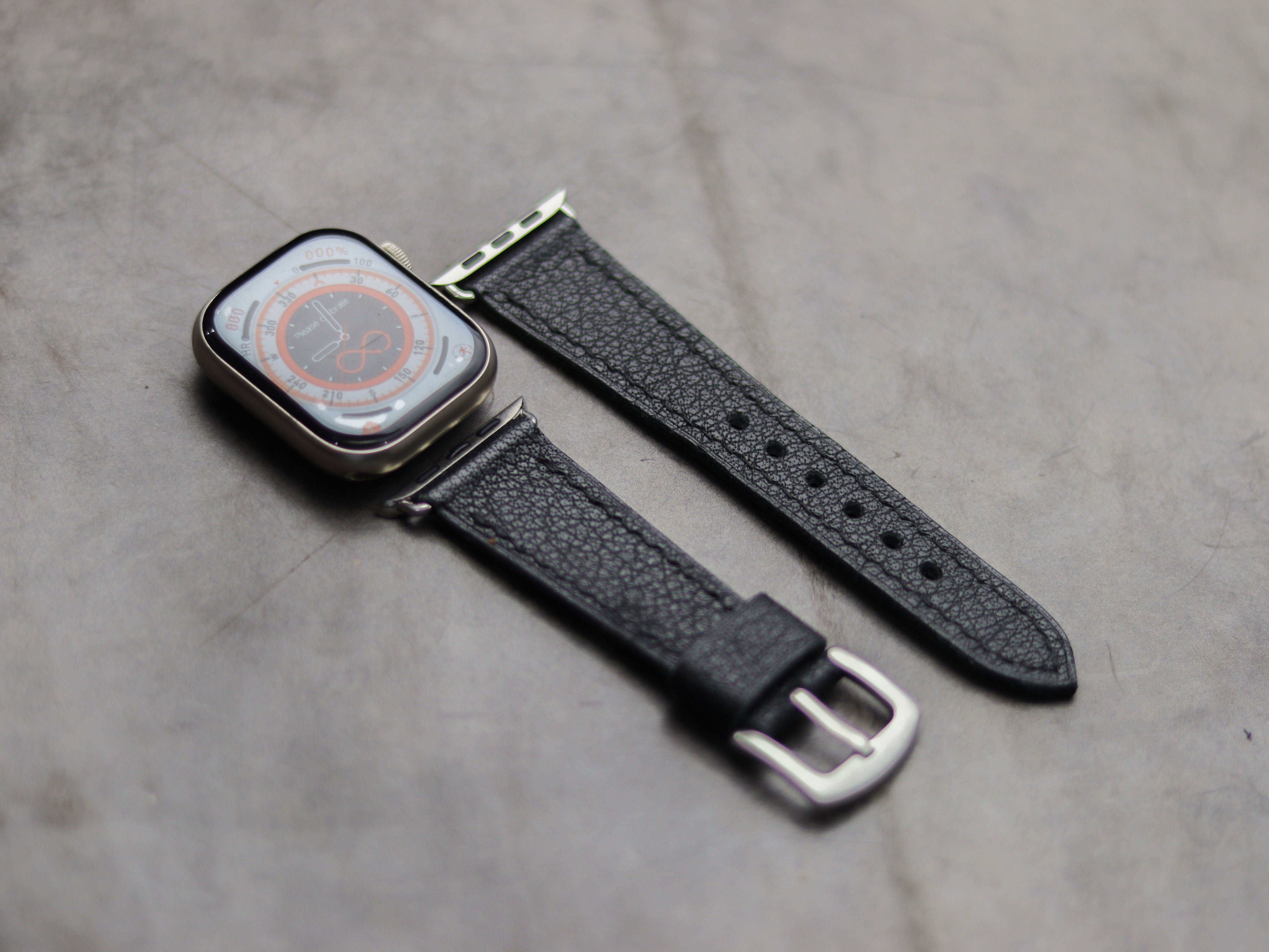 ITALIAN CHEVRE BLACK  LEATHER - APPLE WATCH STRAPS HAND-CRAFTED