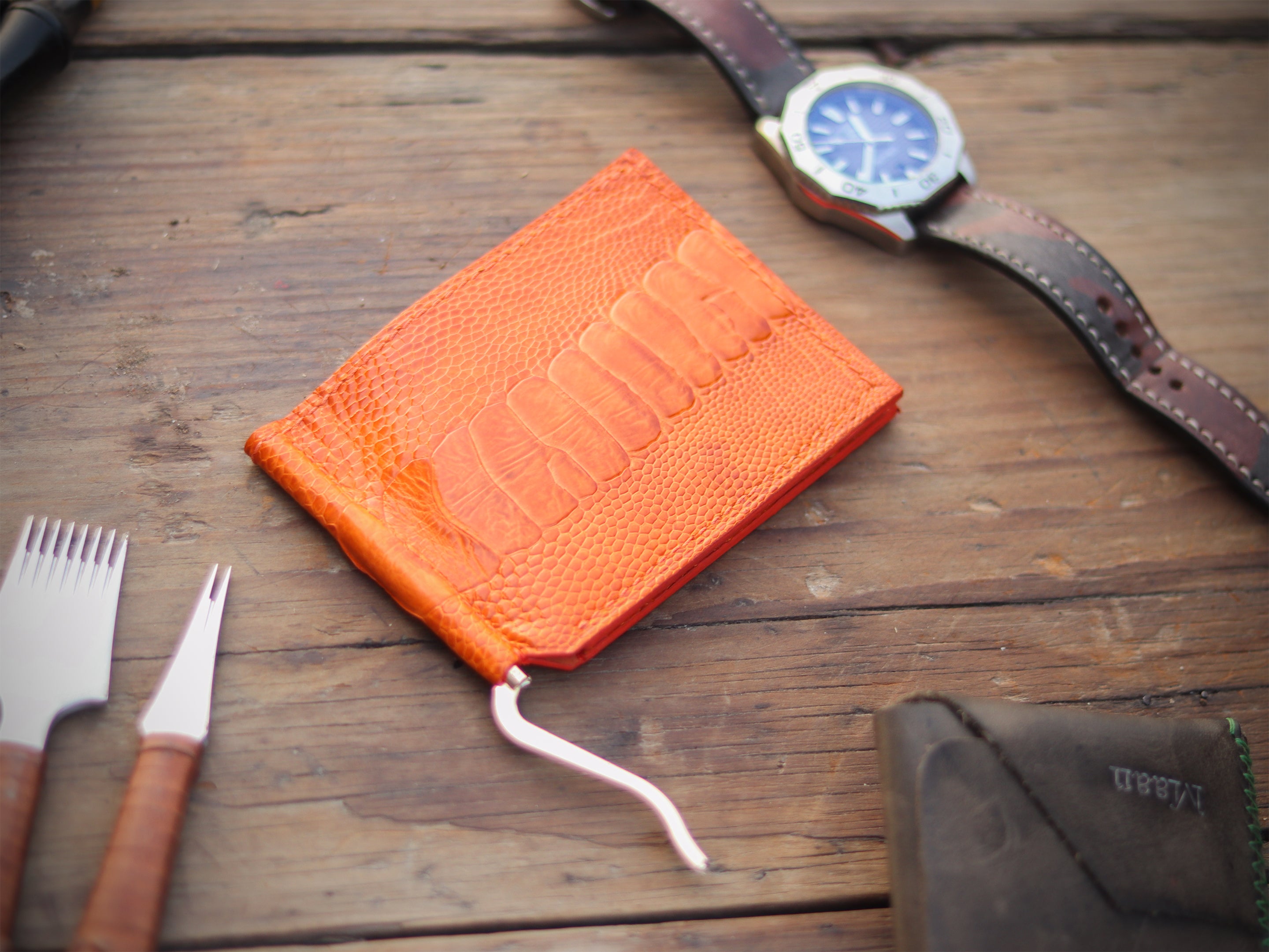 CLIPPER C1 - TANGERINE ORANGE OSTRICH LEG SKIN