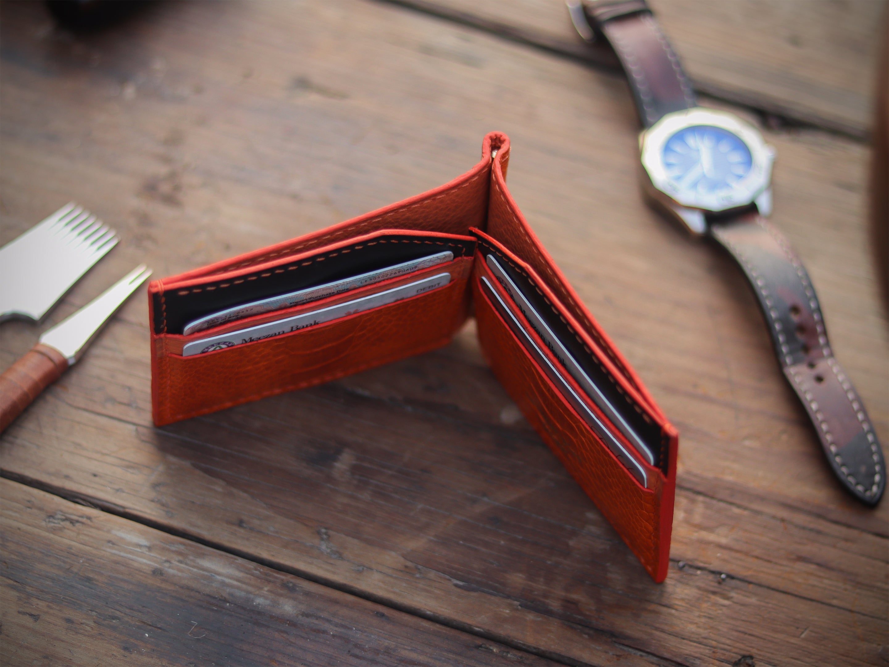 CLIPPER C1 - TANGERINE ORANGE OSTRICH LEG SKIN