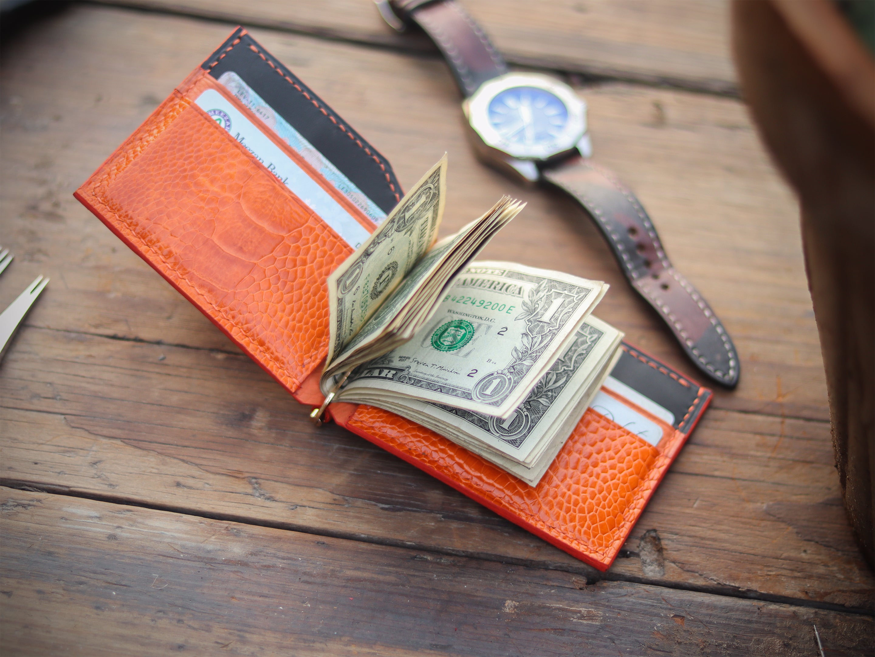CLIPPER C1 - TANGERINE ORANGE OSTRICH LEG SKIN