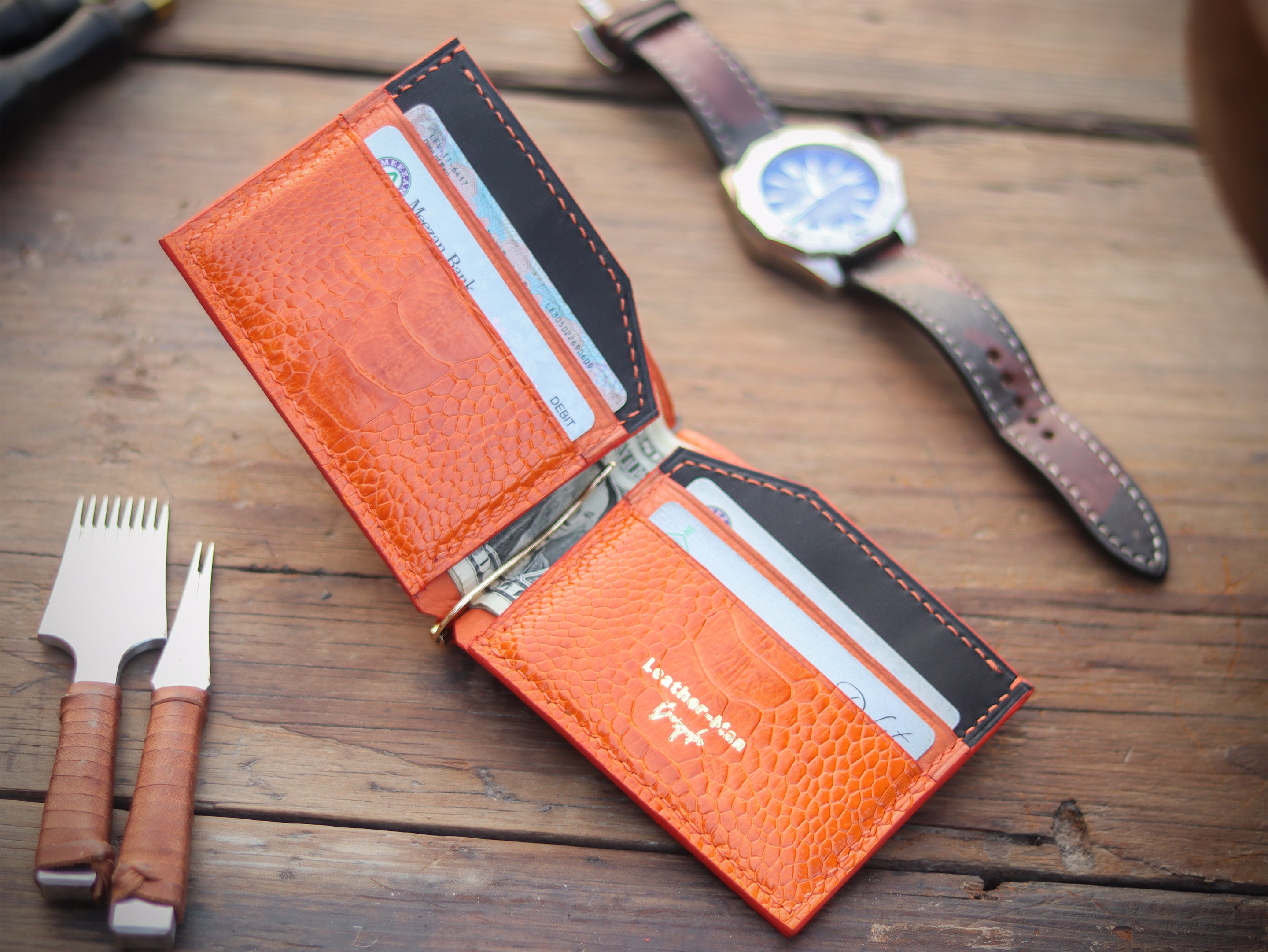 CLIPPER C1 - TANGERINE ORANGE OSTRICH LEG SKIN