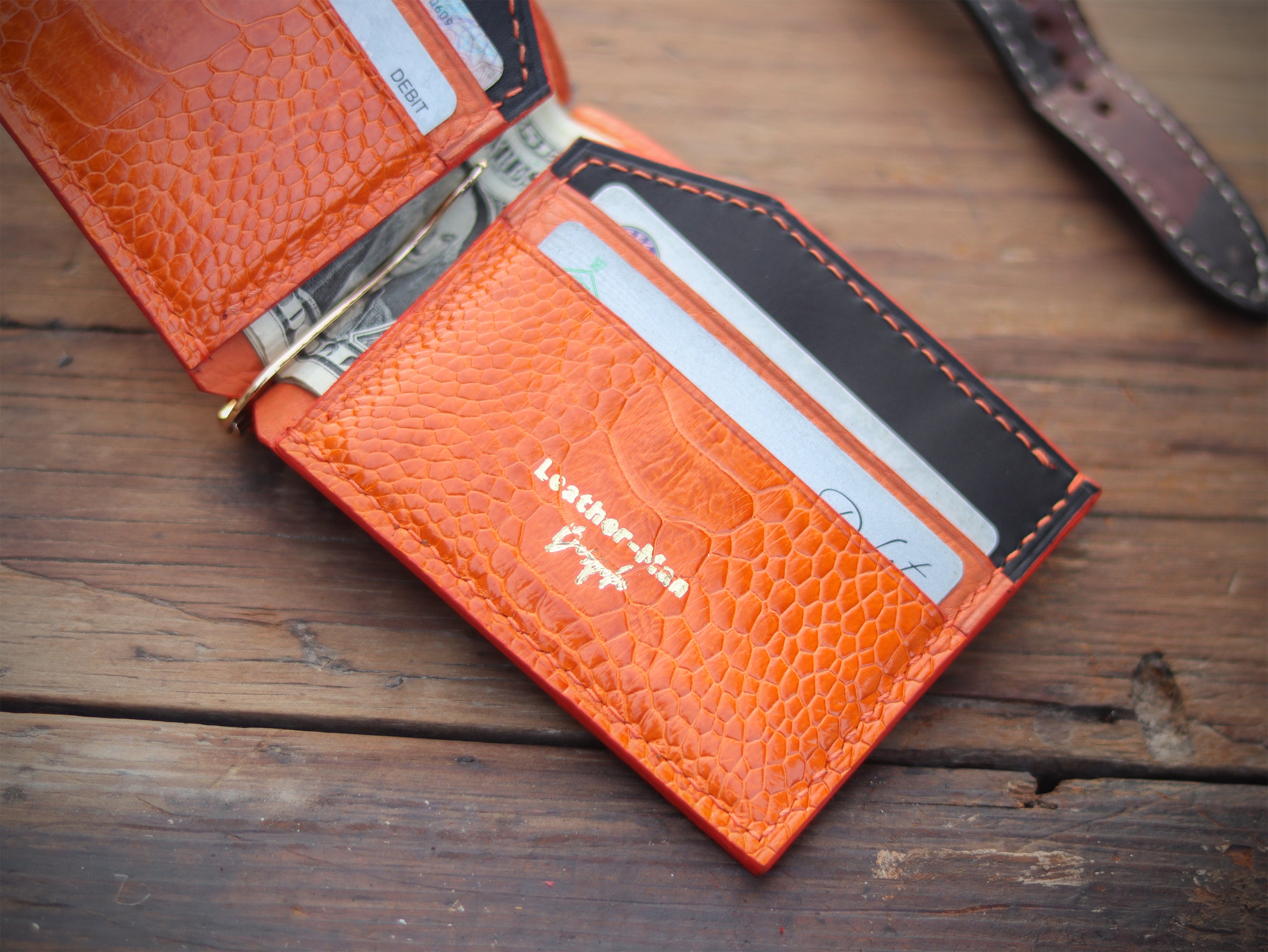 CLIPPER C1 - TANGERINE ORANGE OSTRICH LEG SKIN