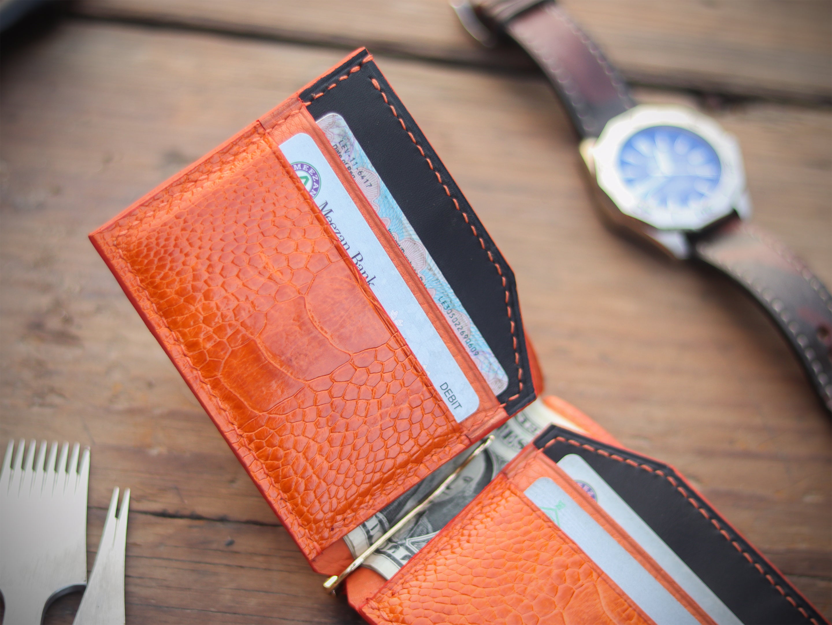 CLIPPER C1 - TANGERINE ORANGE OSTRICH LEG SKIN