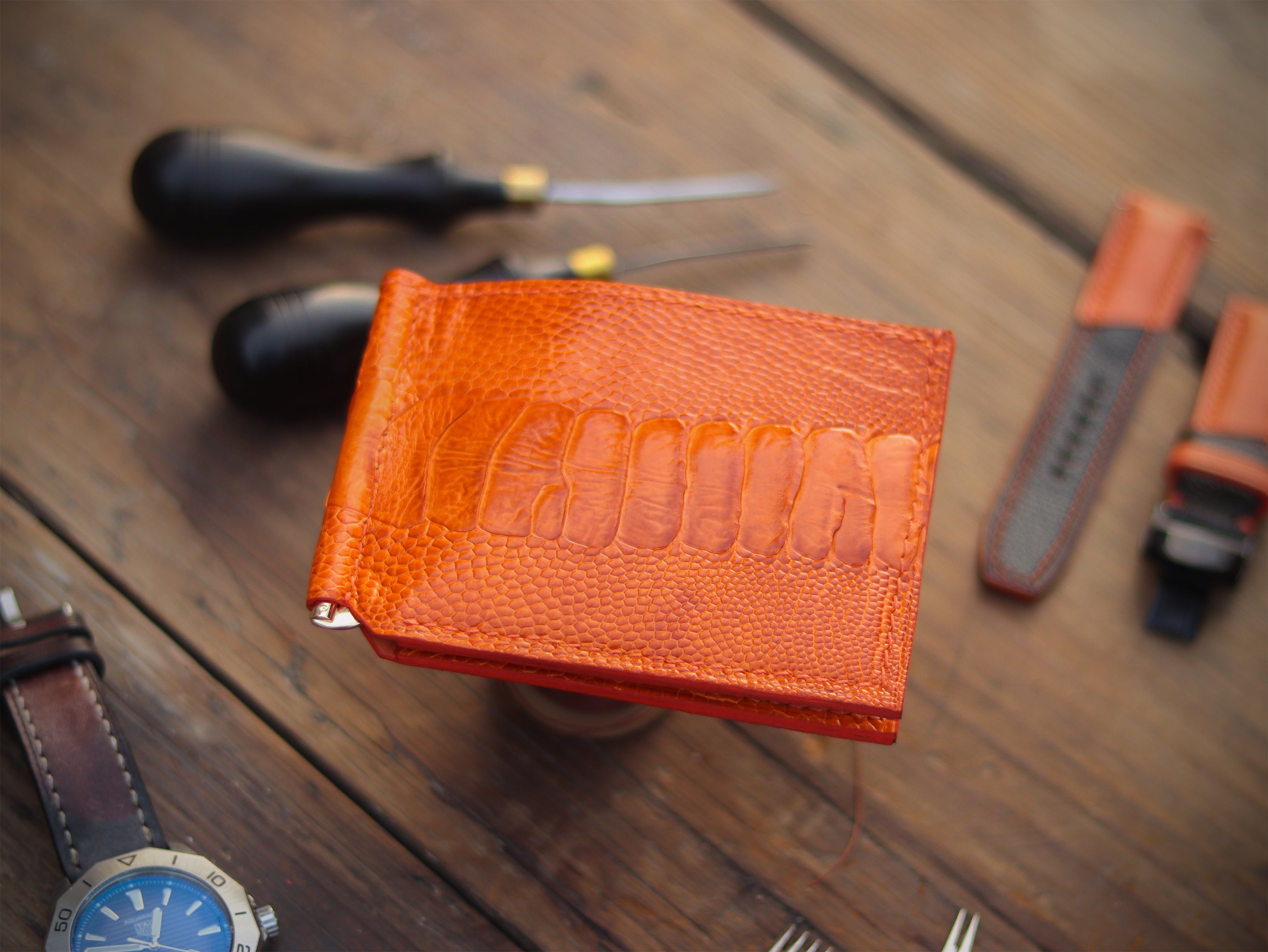 CLIPPER C1 - TANGERINE ORANGE OSTRICH LEG SKIN