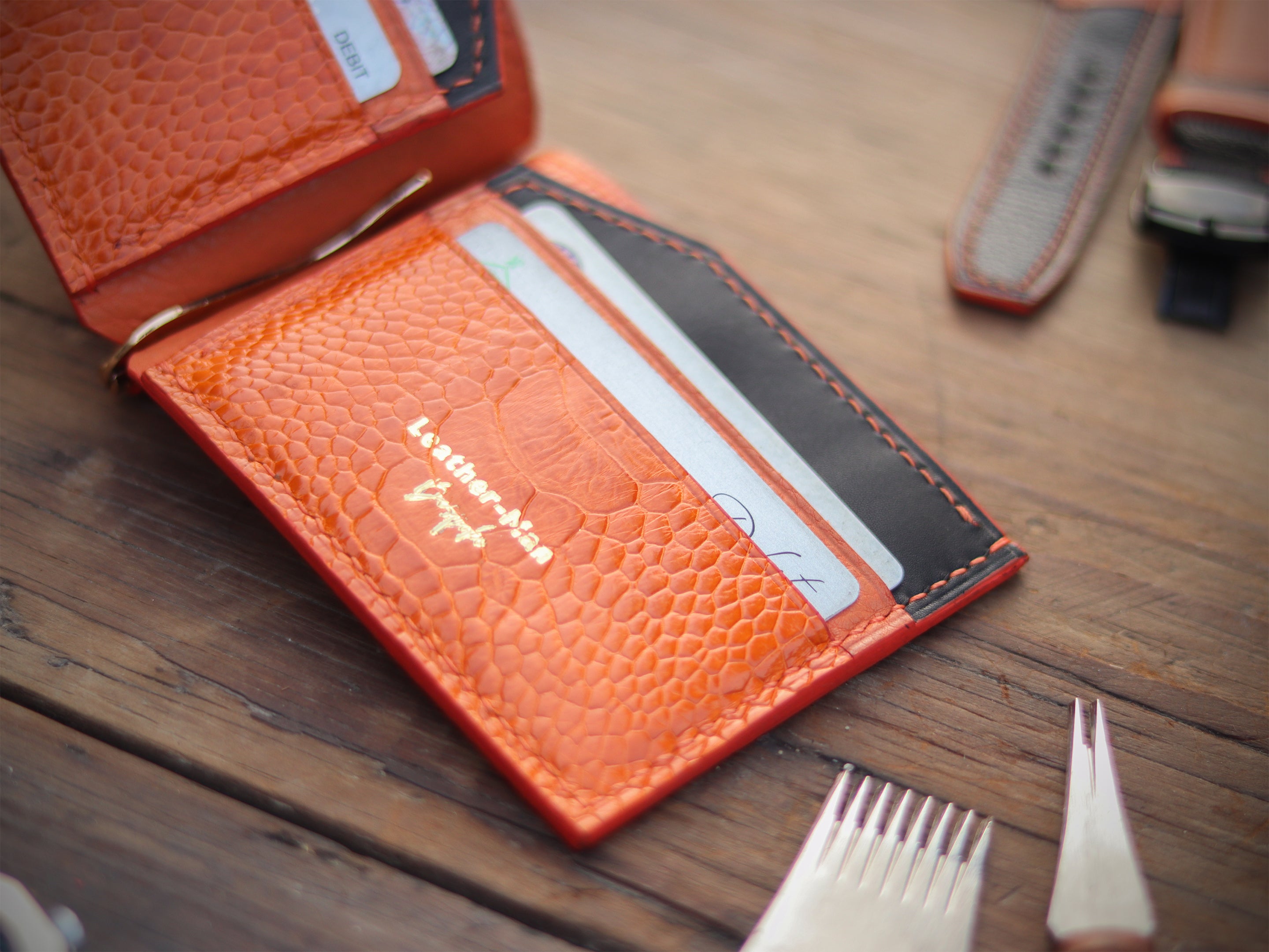 CLIPPER C1 - TANGERINE ORANGE OSTRICH LEG SKIN