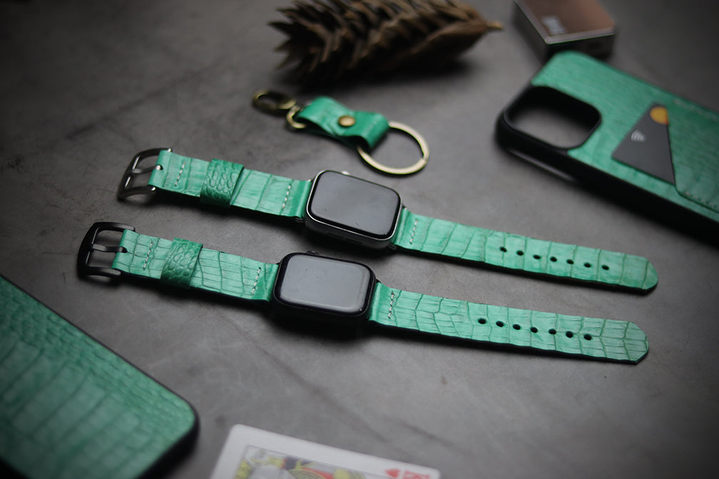 MINT GREEN CROCODILE PARALLEL STITCHED