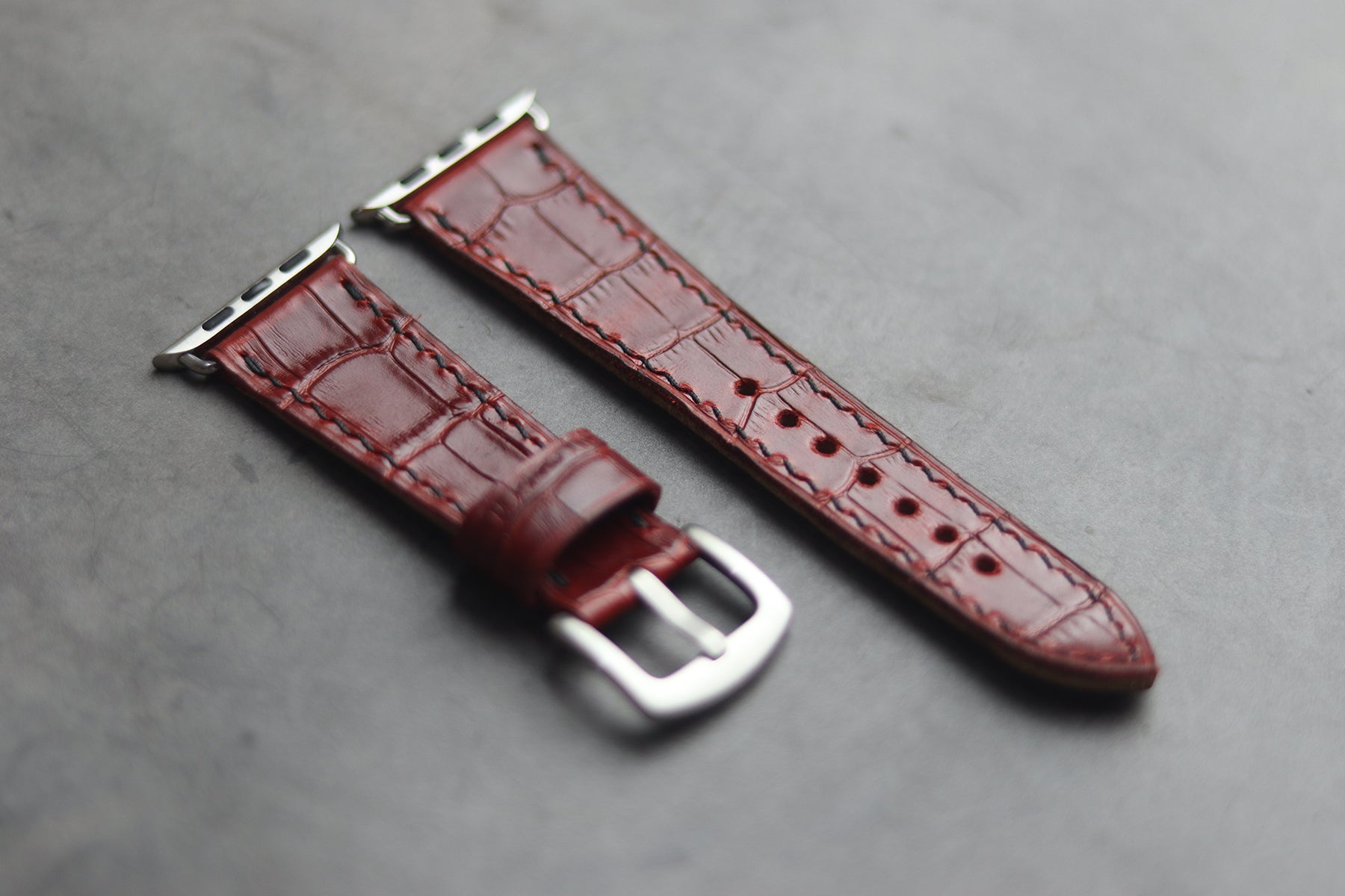 BURGUNDY CROCO HAND-CRAFTED APPLE WATCH STRAPS