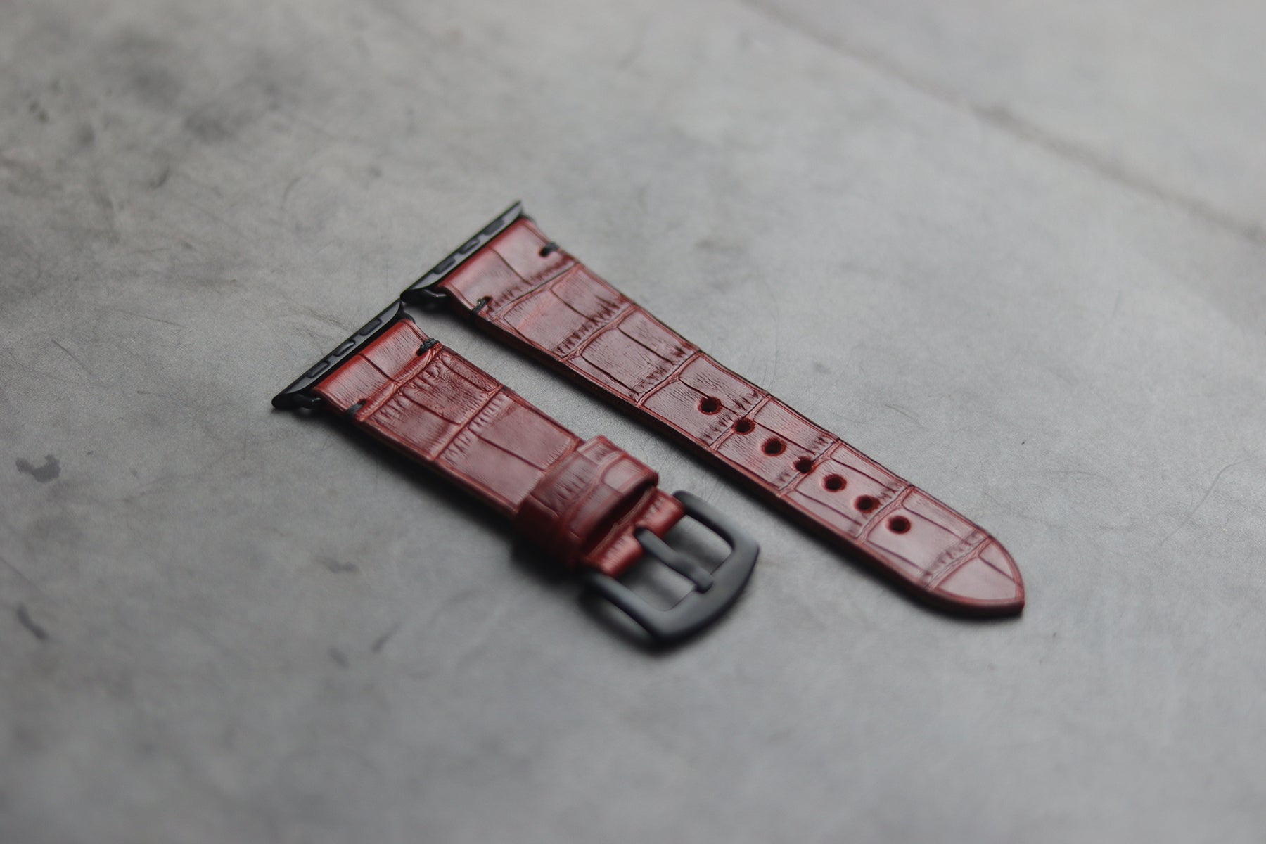 BURGUNDY CROCO HAND-CRAFTED APPLE WATCH STRAPS