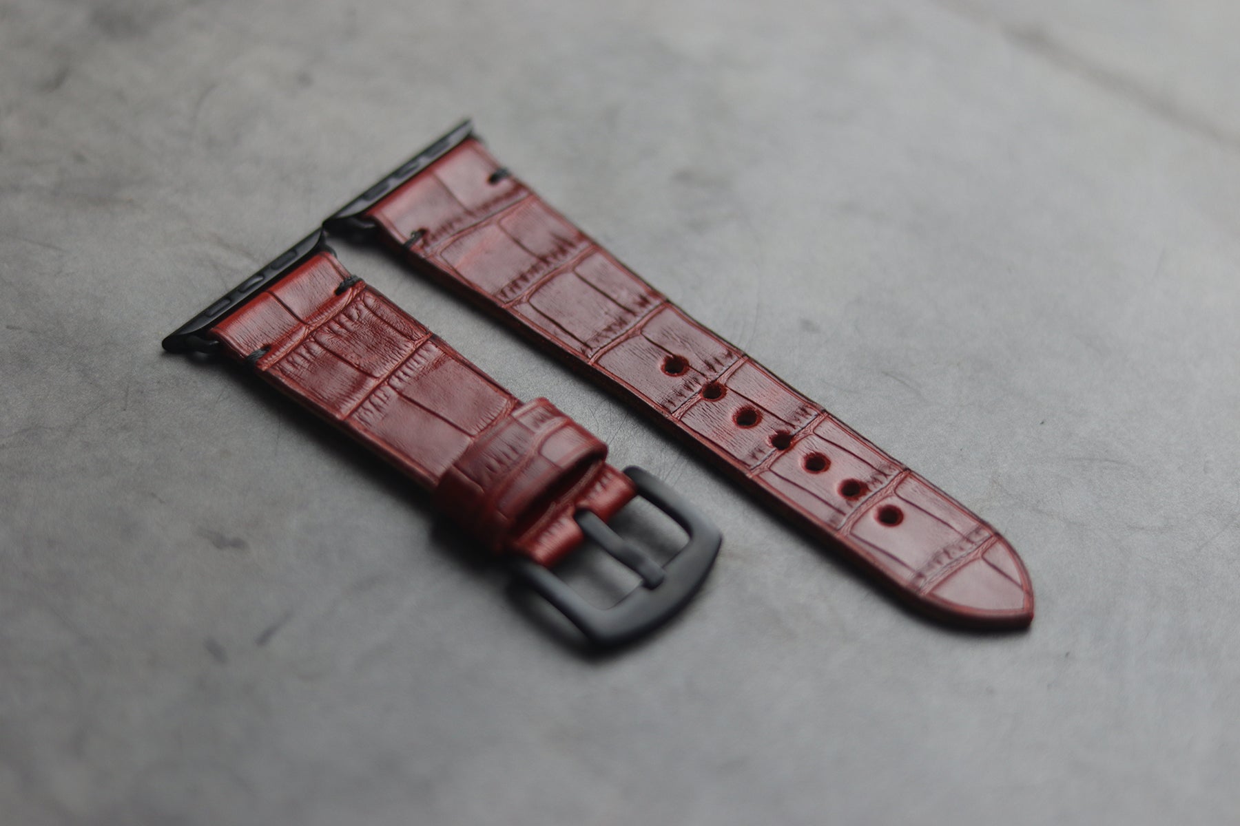 BURGUNDY CROCO HAND-CRAFTED APPLE WATCH STRAPS