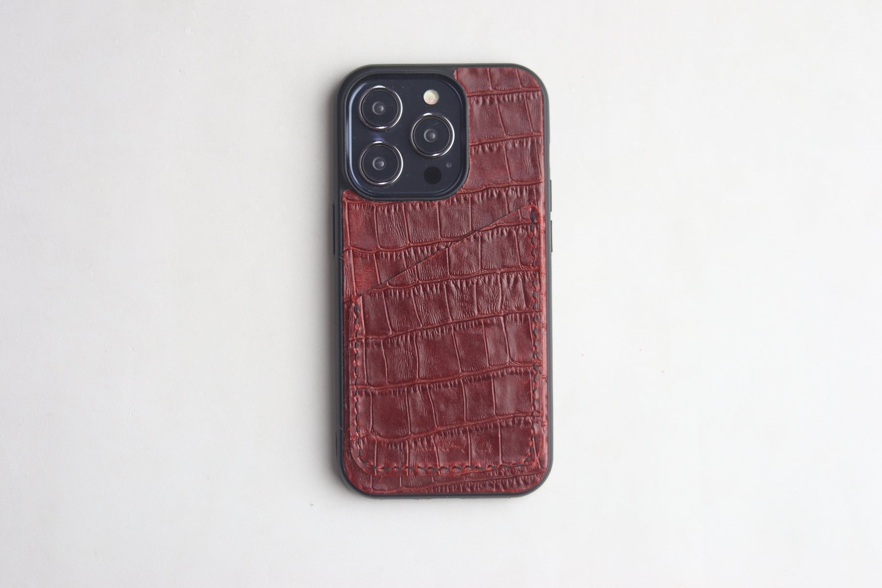 BURGUNDY CROCO WALLET PHONE CASE