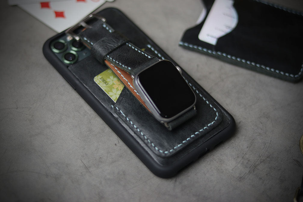 MATTE STONE BLACK FULL STITCHED (SKY BLUE THREAD)