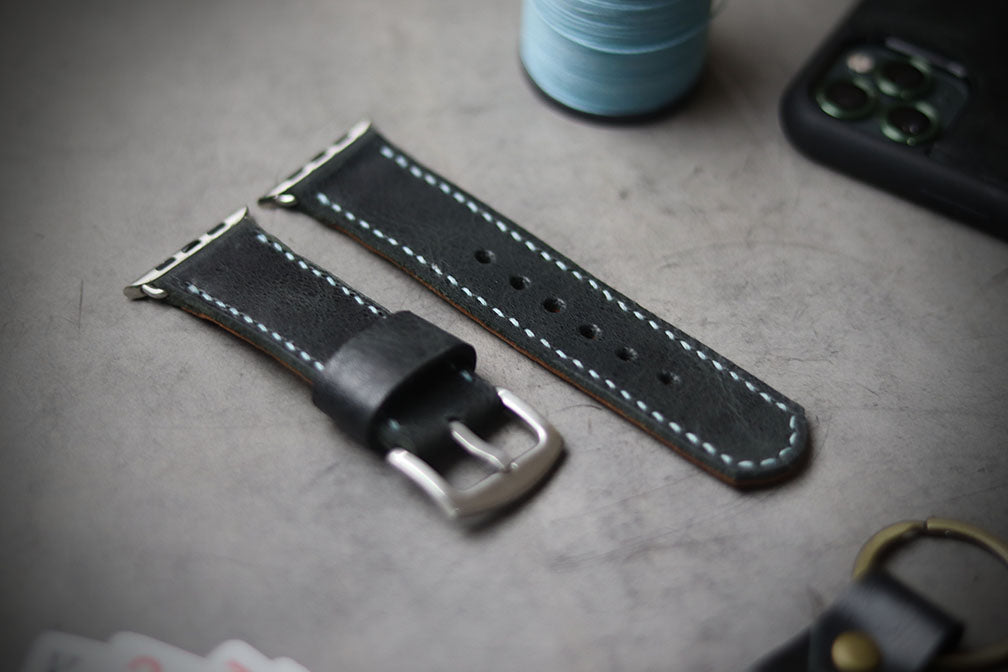 MATTE STONE BLACK FULL STITCHED (SKY BLUE THREAD)