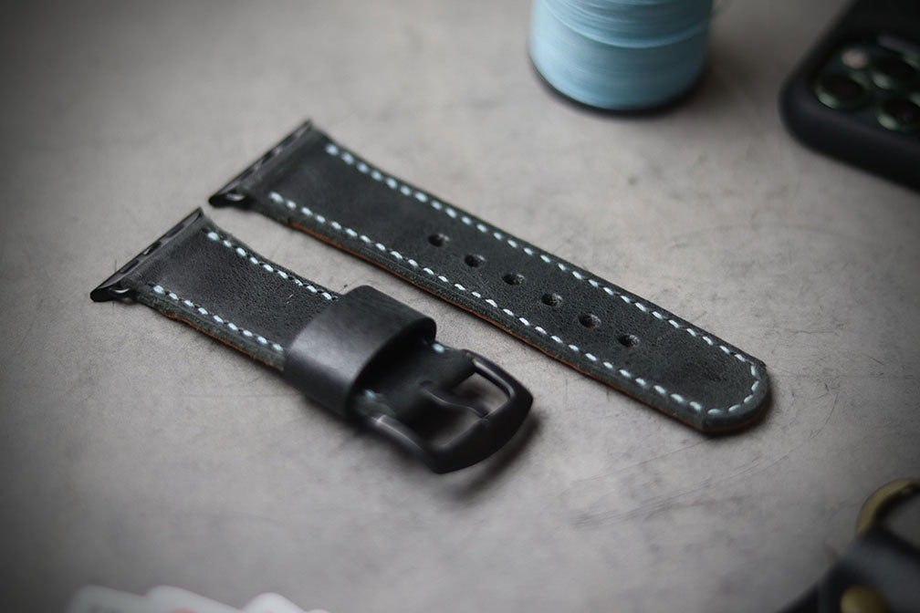 MATTE STONE BLACK FULL STITCHED (SKY BLUE THREAD)