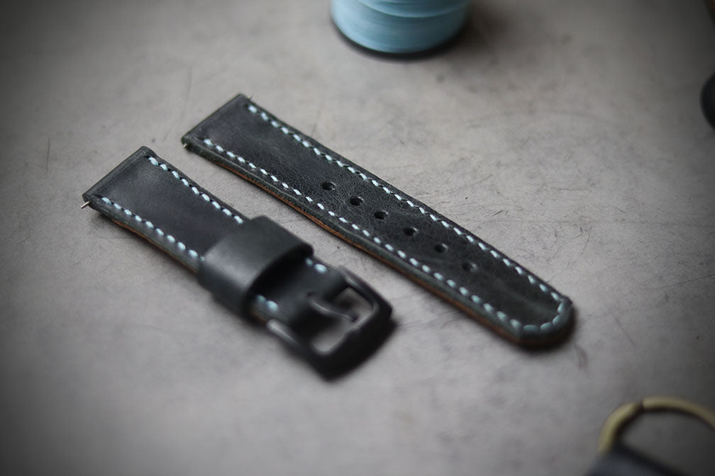 MATTE STONE BLACK FULL STITCHED (SKY BLUE THREAD)