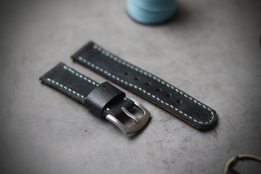 MATTE STONE BLACK FULL STITCHED (SKY BLUE THREAD)