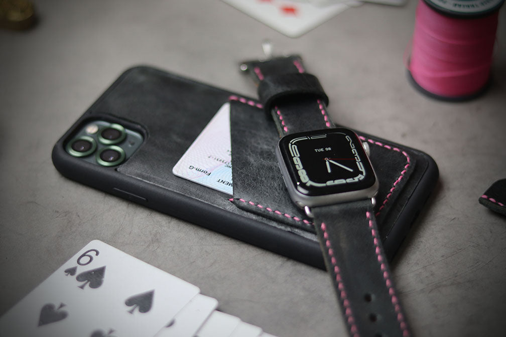 MATTE STONE BLACK FULL STITCHED (ROSE PINK THREAD)