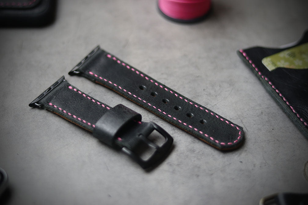 MATTE STONE BLACK FULL STITCHED (ROSE PINK THREAD)