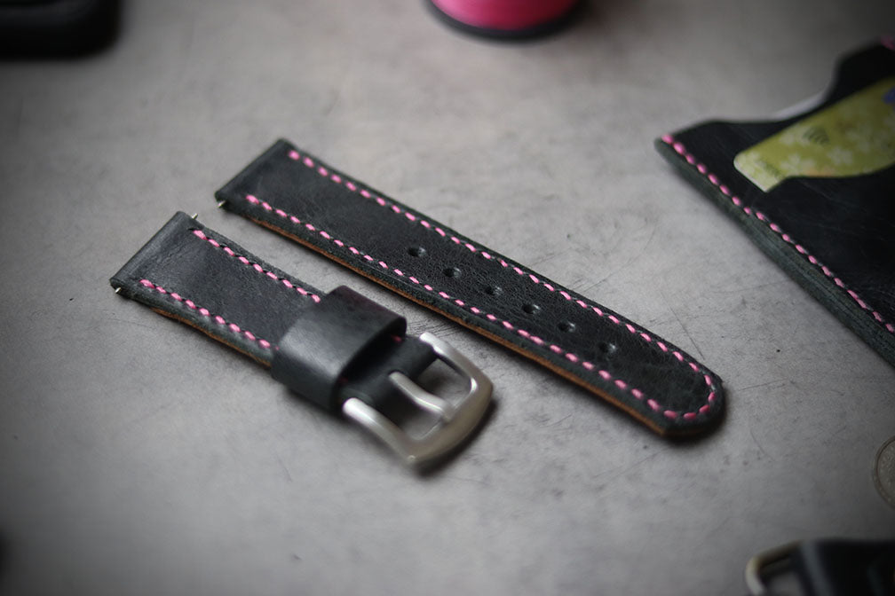 MATTE STONE BLACK FULL STITCHED (ROSE PINK THREAD)