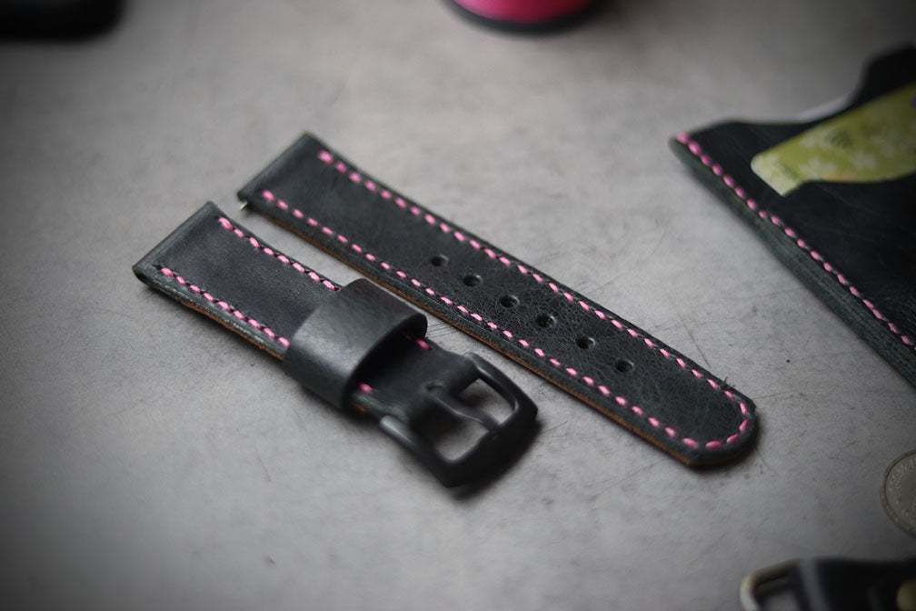 MATTE STONE BLACK FULL STITCHED (ROSE PINK THREAD)