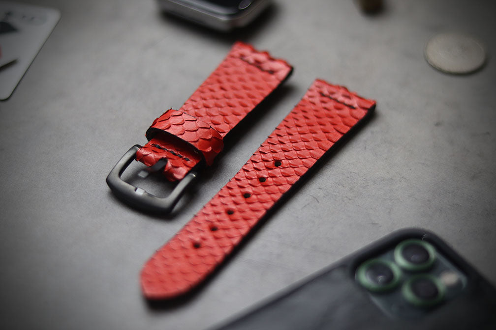 SCARLET RED SNAKE SKIN STRAPS (PARALLEL STITCHED)