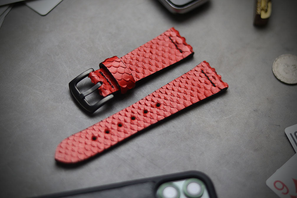 SCARLET RED SNAKE SKIN STRAPS (PARALLEL STITCHED)