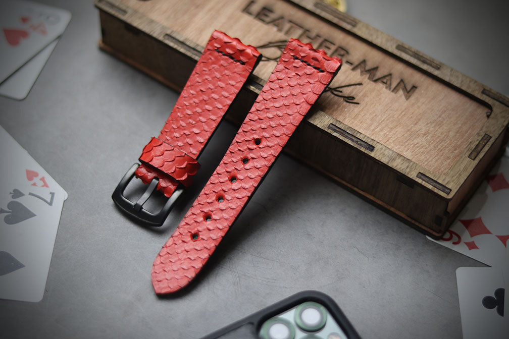 SCARLET RED SNAKE SKIN STRAPS (PARALLEL STITCHED)