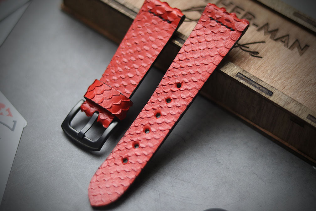 SCARLET RED SNAKE SKIN STRAPS (PARALLEL STITCHED)