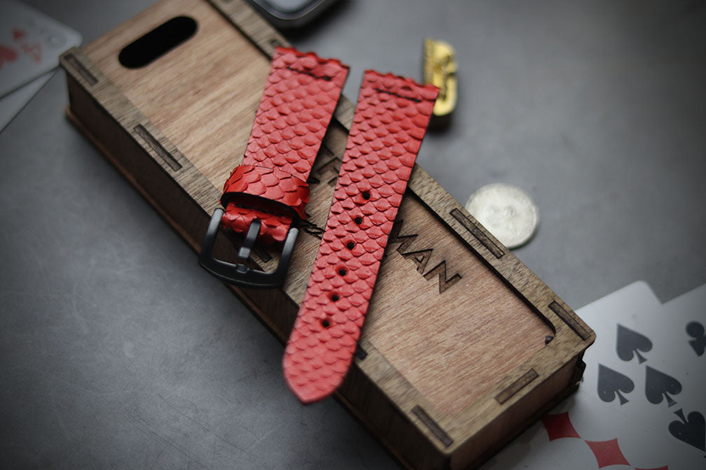 SCARLET RED SNAKE SKIN STRAPS (PARALLEL STITCHED)