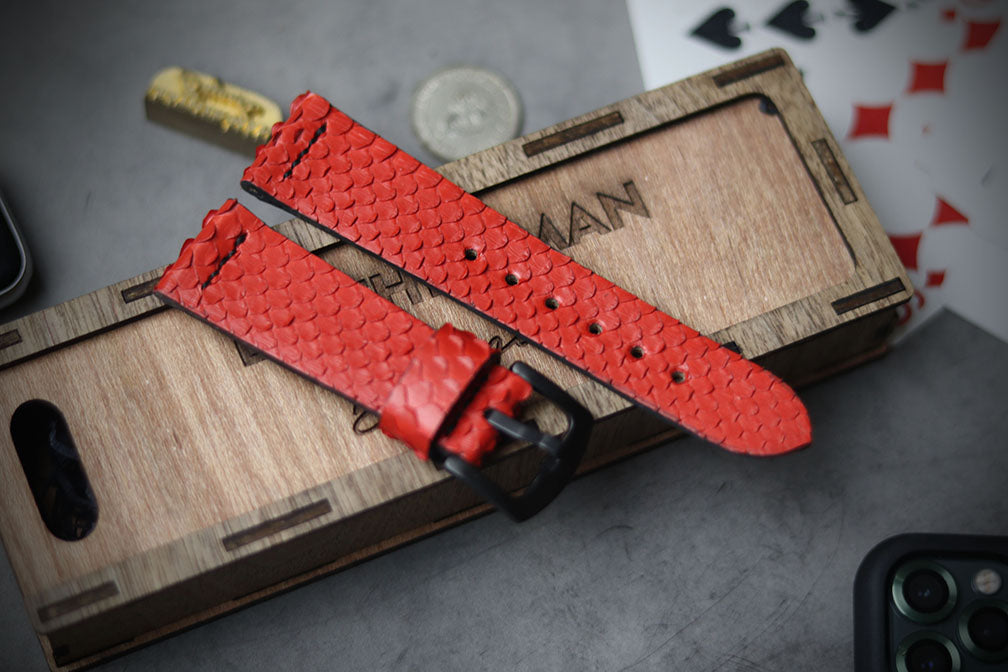 SCARLET RED SNAKE SKIN STRAPS (PARALLEL STITCHED)