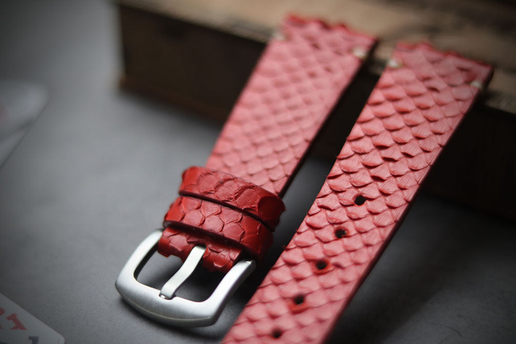 SCARLET RED SNAKE SKIN STRAPS (MINIMAL STITCHED).