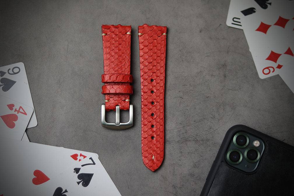 SCARLET RED SNAKE SKIN STRAPS (MINIMAL STITCHED).