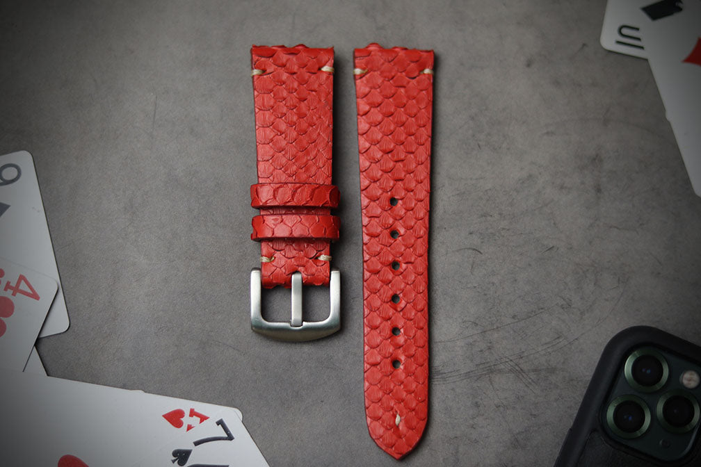 SCARLET RED SNAKE SKIN STRAPS (MINIMAL STITCHED).