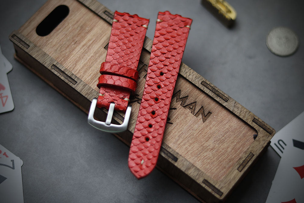 SCARLET RED SNAKE SKIN STRAPS (MINIMAL STITCHED).