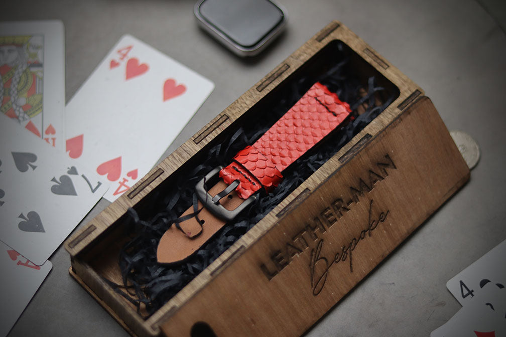 SCARLET RED SNAKE SKIN STRAPS (PARALLEL STITCHED)
