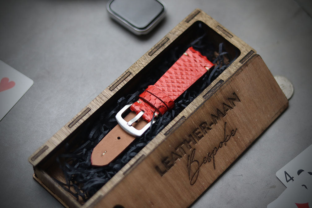 SCARLET RED SNAKE SKIN STRAPS (MINIMAL STITCHED).