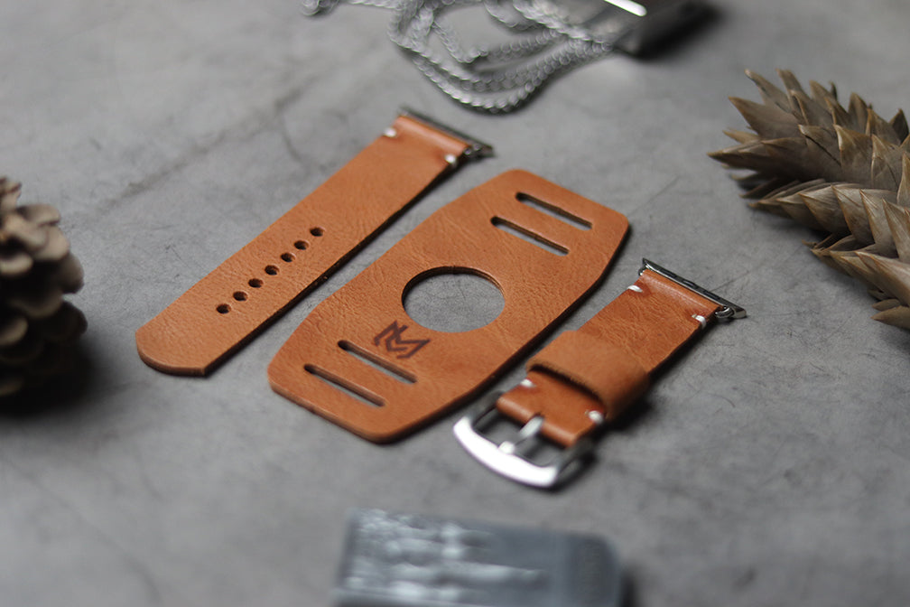 "C1" LEATHER CUFF STRAPS - CARROT ORANGE