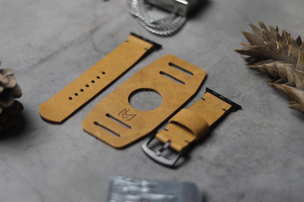 "C1" LEATHER CUFF STRAPS - MUSTARD